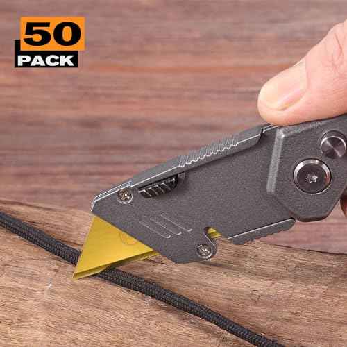 50-Pack Utility Knife Blades, Titanium Fully Plated, Durable SK-2 Razor Blades for Utility Knife Box Cutter, Never Rust, Extra Durable