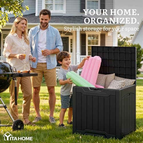 YITAHOME 31 Gallon Outdoor Resin Storage Box Black with Lid & Handles