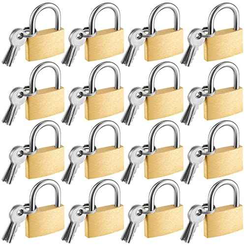 Kenning 16 Pcs Solid Keyed Alike Padlocks 1.18" Solid Brass Padlock with Key Weatherproof Luggage Locks Suitcase Lock Wide Body with Hardened Steel Shackle for Sheds, Storage Unit, Gym Fence