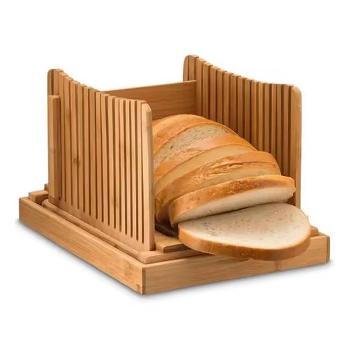 Bamboo Bread Slicer- Adjustable Thickness Bread Loaf Cutter For Homemade Bread, Sturdy Sandwich Bread Slicer With Manual Cutting Guide And Crumb Tray, | Foldable And Compact