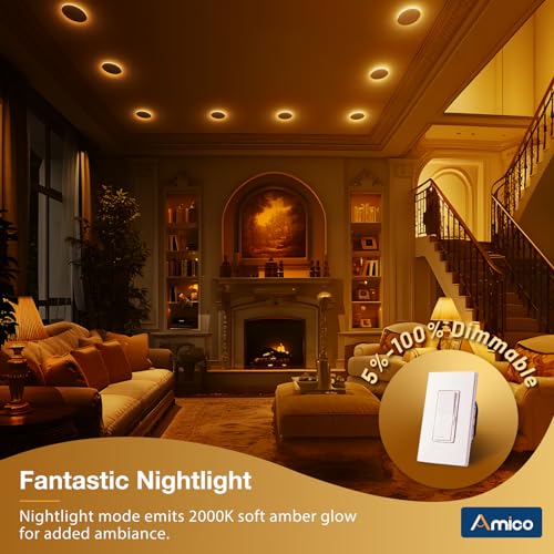 Amico 12-Pack 6 Inch LED Recessed Lights with Night Light, 5 CCT, 1100 Lumens, White