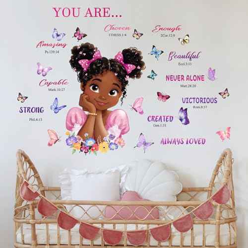 Black Girl Magic Wall Stickers, Butterfly Inspirational Quotes Peel and Stick Wall Decals, Baby Room Nursery Kids Bedroom Art Wall Decor