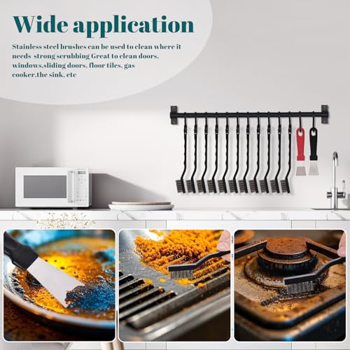 12 Pcs Mini Stainless Steel Wire Brush Set, Wire Scratch Brush with Curved Handle, Cleaning Weld Slag and Rust