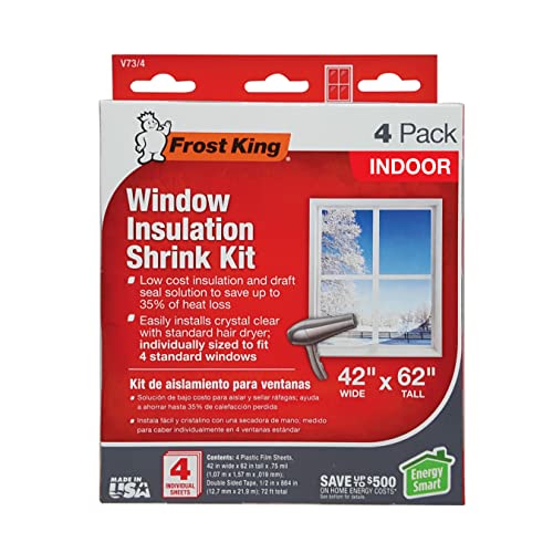 Frost King V73/4T Indoor Window Insulation Kit 42"W x 62"T, 4-Pack Clear Film