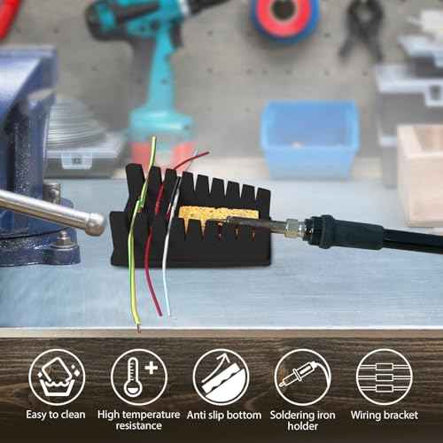Upgraded Silicone Soldering Stand, Helping Hands Soldering Station, Soldering Wire Holder with 8 Slots Third Hand Soldering Iron Stand for 32AWG to 12AWG Wires 1 Pcs Black with 2 Pcs Solder Sponge