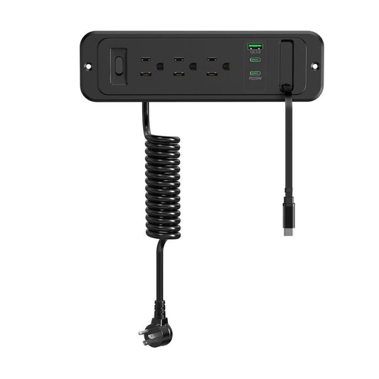 Drawer Outlet with 20W Retractable USB C Cable, HEZI Furniture Recessed Power Strip Plug in 4 USB & (3) 15 Amp AC Outlets, Hidden Charging Station for Desktop ETL Listed.
