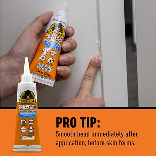Gorilla 100% Silicone Waterproof Caulk Sealant 2-Pack, White, 2.8oz Tubes