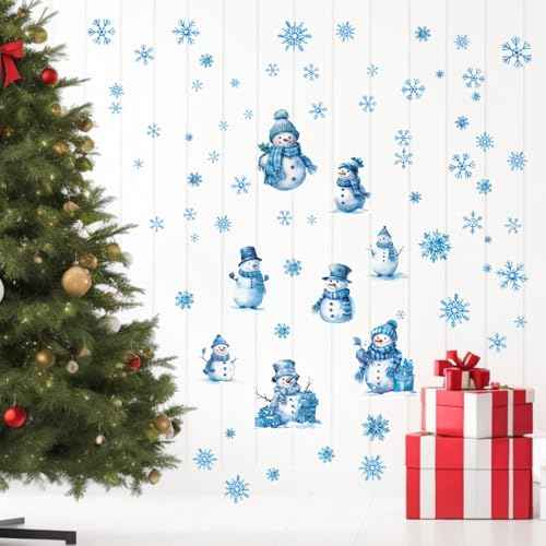 6 Sheets Christmas Wall Decals Winter Snowman Snowflake Christmas Stickers Decals for Window Door Christmas Winter Wonderland Wall Decoration