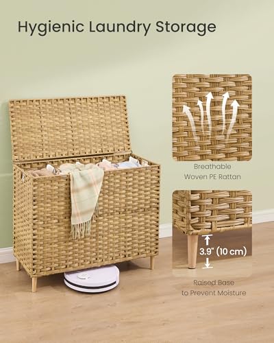 SONGMICS 210 L 55.4 gal Four-Section Laundry Hamper with Lid - Goose Yellow