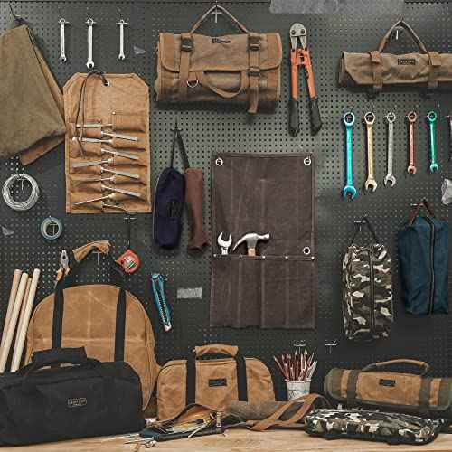 Denifiter Wrench Roll Up Pouch, Heavy Duty Waxed Canvas Tool Roll Bag Tool Organizer Bag With 20+4 Pockets (Brown)