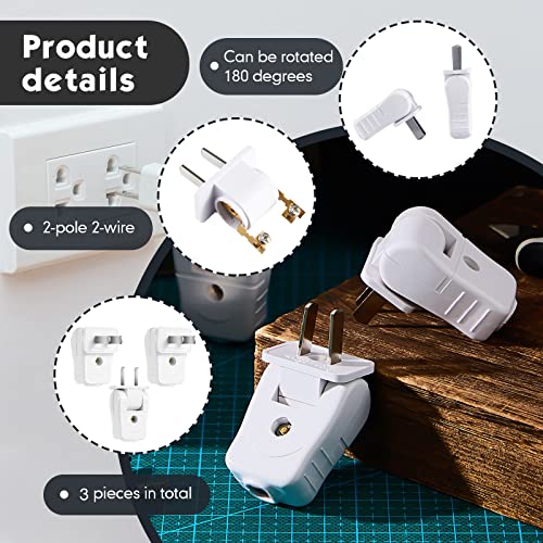 TOODOO 3 Pack Replacement 2 Prong Lamp Plugs - White, 10A Power Cord Connectors
