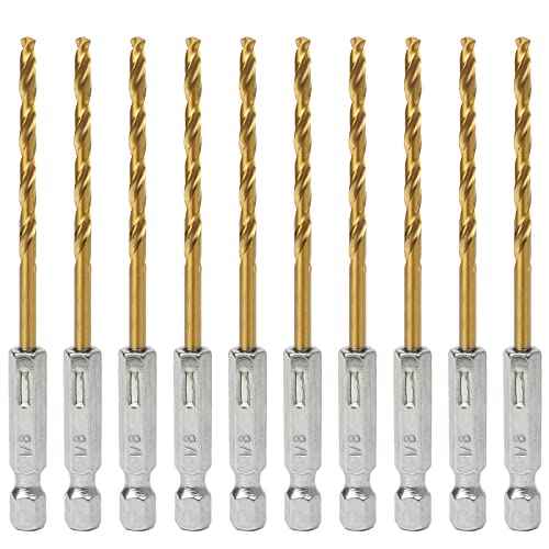 Hex Shank Drill Bits - Set of 10Pcs, 1/8 Inch Premium 4341 HSS Titanium Impact Hex Drill Bits for Wood, Steel, Metal, Plastic, Quick Change Design