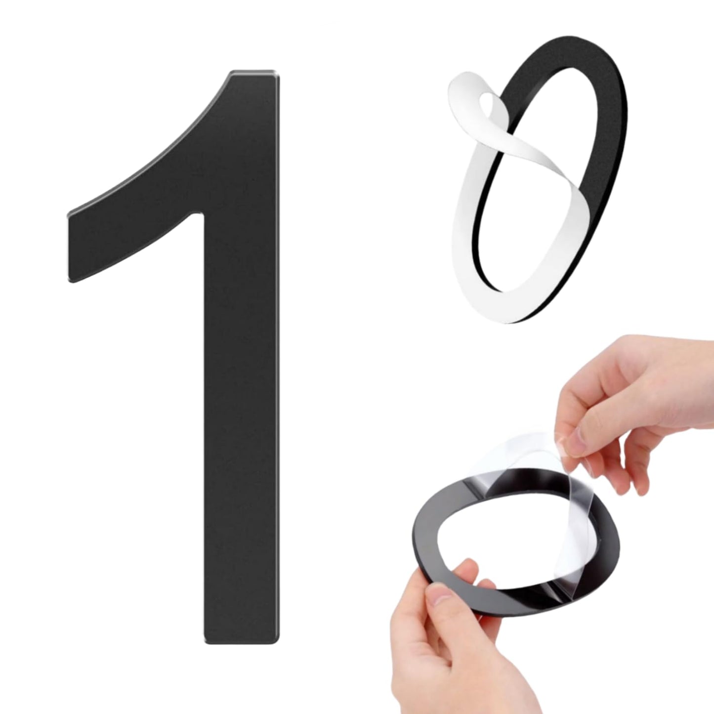 4 Inch House Numbers Self-adhesive House Number Acrylic Modern House Numbers for Outside Black Mailbox Numbers Address Home Number for House Apartments Office Hotel Room Easy to Install (Number 1)