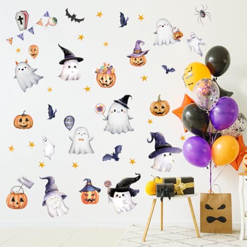 Halloween Wall Decals Cute Ghost Pumpkin Wall Stickers Halloween Party Decorations Peel and Stick Removable Vinyl Wall Art for Bedroom