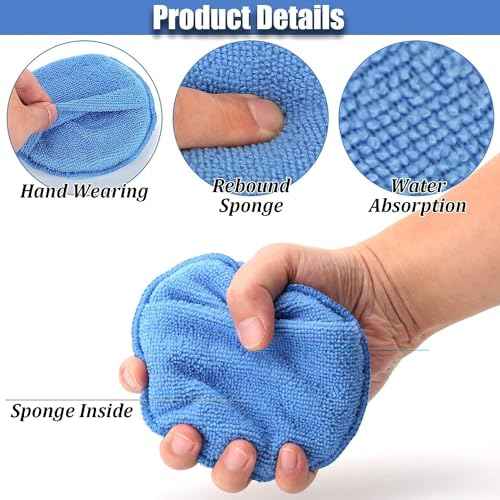 Microfiber Wax Applicator Pads, Car Wax Applicator with Finger Pocket, Buffing & Detail Polishing Foam Pads for Car Cleaning and Fine Polishing (5 inch, 6 Pack)