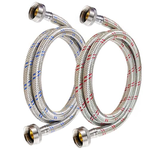 GA1FSL NPT 4 Ft Stainless Steel Washing Machine Hoses 2-Pack Burst-Proof Hot Cold