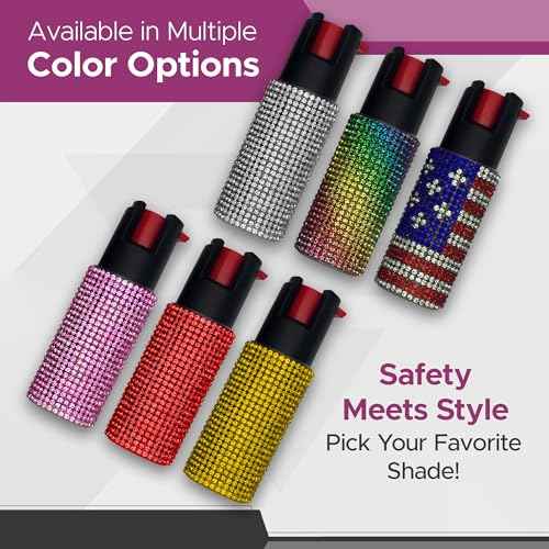 FURY Rhinestone Pepper Spray -12Ft Range, Max Strength, UV Dye Identifier, Anti-Leak & Anti-Misfire, Slidetop Trigger Key Ring, Multiple Color Options, Self-Defense Spray
