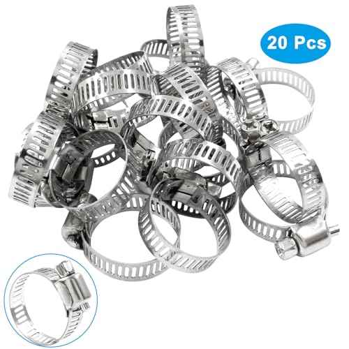 20 pcs 5/8" - 1" 304 Stainless Steel Hose Clamps, Adjustable Metal Pipe Clamp, Worm Gear for Pipe - Dryer Repair, Tubing and Fuel Line