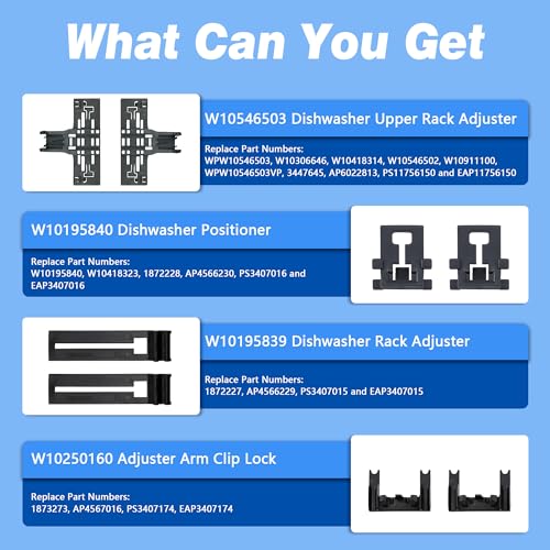 Funmit W10546503 Top Rack Adjuster Kit for KitchenAid Dishwasher