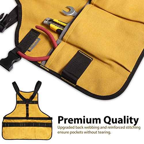 Work Tool Apron for Men and Women, Torso Length with 21 Tool Pockets, Durable Canvas Apron, DIY Enthusiasts, Gifts for Men Dad Father(Yellow)