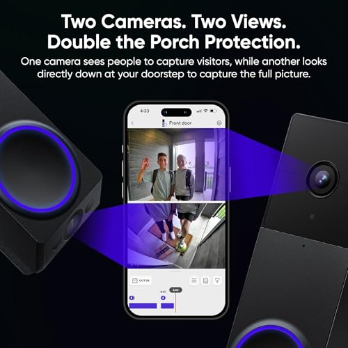 WYZE Wireless Duo Cam Doorbell Camera with Wi-Fi Chime - Black, 2K HD