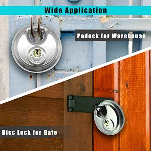 Disc Lock for Storage Unit 2-3/4"(70mm), Stainless Steel Keyed Padlock with Keys, Outdoor Waterproof Storage Lock for Storage Locker, Shed, Gate, Fence, Heavy Duty Discus Keyed Pad Lock
