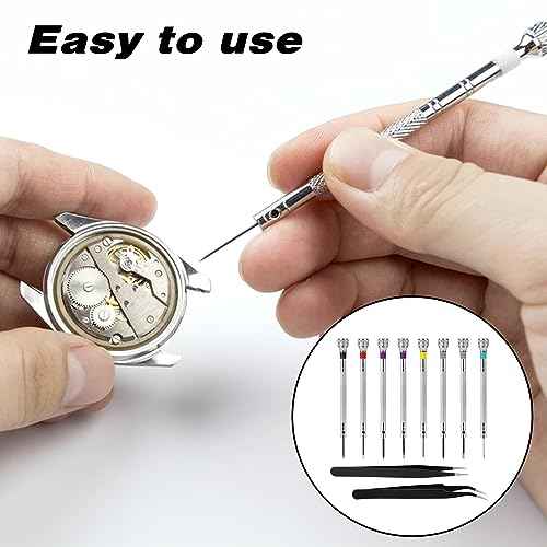 8 Pieces Professional Watch Screwdriver Set Micro Precision Screwdriver Set 0.6-1.6 mm Watch Repair Screwdriver Set with 2 Tweezers for Watch Eyeglasses Repair Jewelry Work Electronics Repair