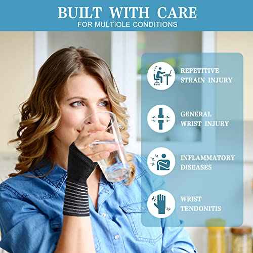 Wrist Brace, 2 Pack Elastic Wrist Support with Strap, Wrist Compression Wrap Adjustable Wrist Strap Relieves Wrist Pain, Tendonitis, Sports Use for Men and Women, Right & Lef(Black)