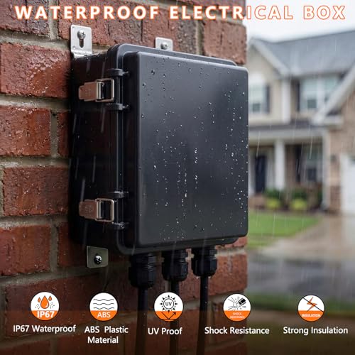 Qukipet IP67 Waterproof Electrical Junction Box Black 8.7 x 6.7 x 4.3 Inches
