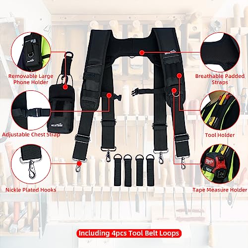 MELOTOUGH Tool Belt Suspenders Construction Bag Suspenders Padded Work belt Suspenders for Carpenter/Electrician/Roofing/Farmer work Suspension Rig(H Back)