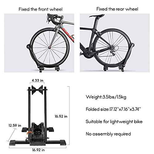 Sports Foldable Alloy Bicycle Stand Bike Floor Parking Rack Steady Wheel Holder Fit 20"-29" BikesIndoor Home Garage Cycling Storage Organizer Cycle Tires Rack Holder for Mountain and Road Bike