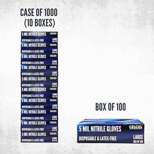 Cestus 5 Mil Nitrile Gloves Disposable Latex Free, Chemical Resistant, Mechanic, Food Prep, Tattoo, Cleaning, Bulk