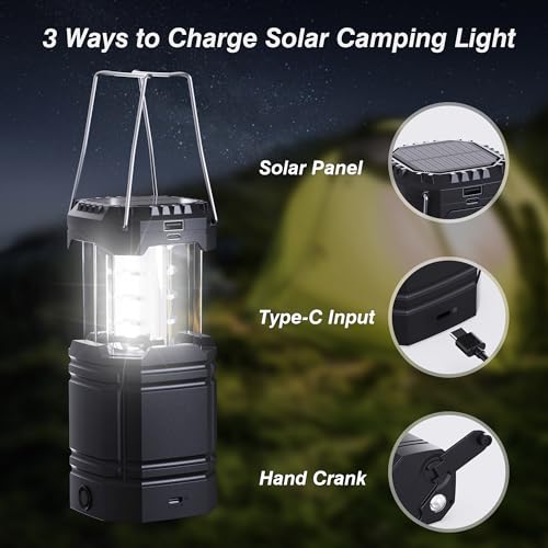 Mesqool 3000mAh Large Capacity Hand Crank Solar Camping Lantern - Black