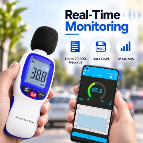 Landtek Bluetooth Decibel Meter with Data Logging 30-130 dB Portable Sound Level