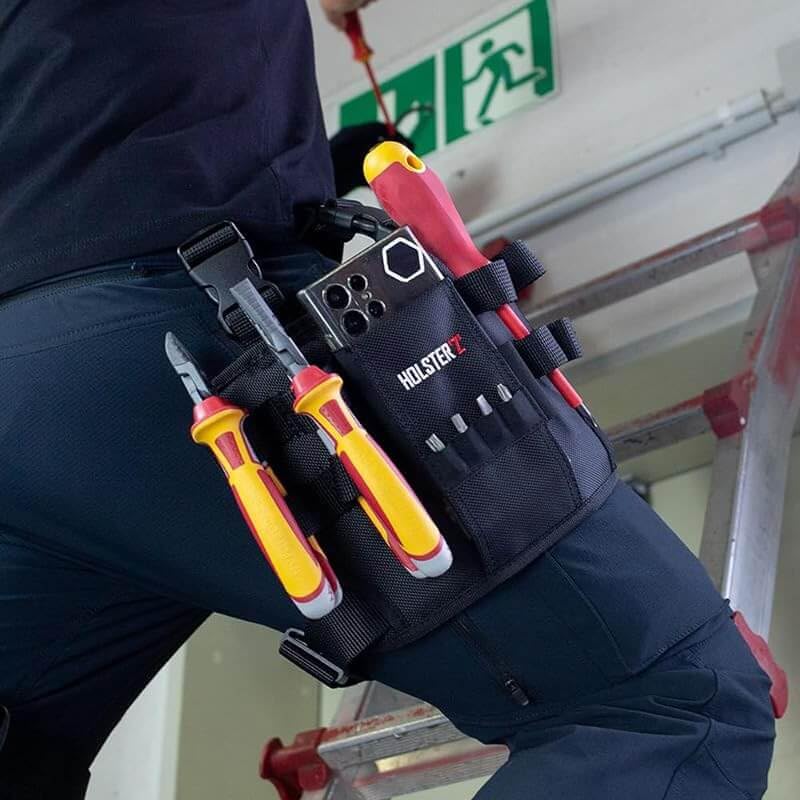 Holster Z 2.0 Tool Pouch, Multi-Tool Electrician Tools Pouch with Leg Tool Belt, Tactical Work Bag for Electrician, Repairman, HVAC Techs, Black with Belt Clip (2Bags and 1 Belt)