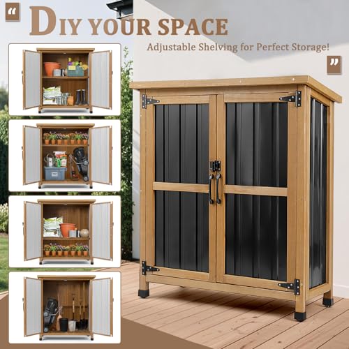PetsCosset Small Black Outdoor Storage Cabinet with Lockable Doors, Weatherproof, 32x13x40 inches