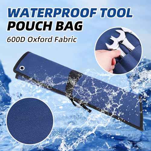 16 Pockets Wrench Roll Organizer, Rolled Tool Pouch Bag with Water Proof Oxford Cloth, Blue
