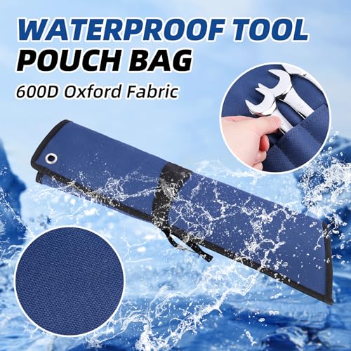 ROCKCOON Blue 16-Pocket Tool Roll Organizer Wrench Pouch Waterproof Durable