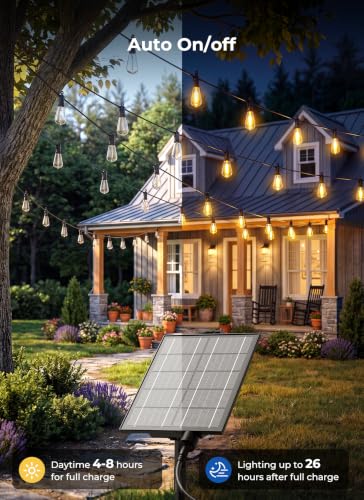 Brightown 100FT Solar String Lights Outdoor Waterproof with 33 Shatterproof LED Bulbs & Remote
