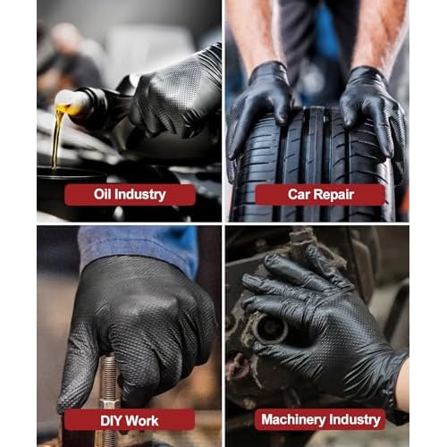 8 Mil Heavy Duty Disposable Nitrile Gloves with Diamond Texture Grip Rubber Gloves Latex & Powder Free