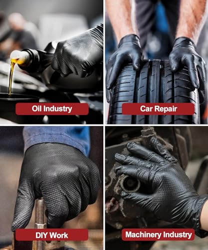 NEOTRIL Heavy Duty Black Nitrile Gloves Large Box of 50 - Powder-Free, Textured Grip