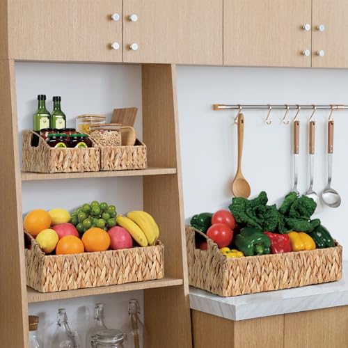 Ollieroo Yellow Hand-Woven Pantry Baskets Set of 3 — Wicker Storage Bins with Handles
