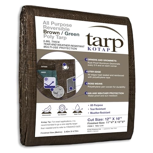 Kotap 12x16 ft Waterproof Multi-Purpose Tarp - Reversible Brown/Green Cover