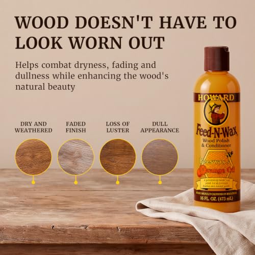 Howard Beeswax Wood Polish & Conditioner 16 Oz - Feed-N-Wax with Orange Oil