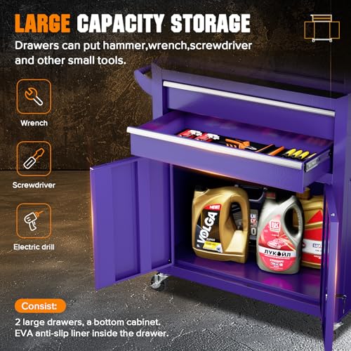 Oakcloud Purple 8-Drawer Rolling Tool Chest & Cabinet Combo with Detachable Top – Heavy-Duty Steel Mobile Toolbox