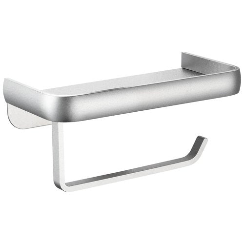 Toilet Paper Holder with Phone Shelf, Adhesive or Screw Wall Mount Toilet Tissue Roll Holder, Rustproof & Multifunctional All Metal Bathroom Storage Dispenser (Silver)