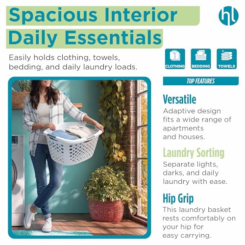 Home Logic 1.75 Bushel Large Plastic Laundry Basket with Hip Grip - Ventilated 4-Pack