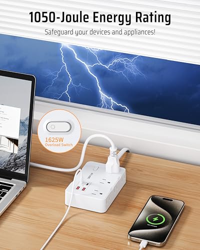 DEPOW White 3 Ft Power Strip Surge Protector with 6 Outlets & 4 USB Ports