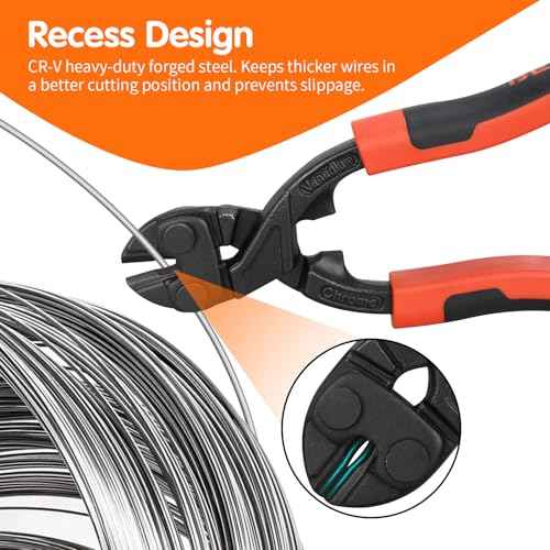 8-inch Mini Bolt Cutter, Heavy Duty Wire Cutters with Ergonomic Handle, High Hardness and High Leverage, CR-V Steel Blade for Wire, Cables, Chains, Small Screws, Nails