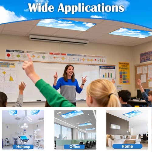 ANGSYLTH Blue Skies & White Clouds Fluorescent Light Covers 4 Pack Flame Retardant